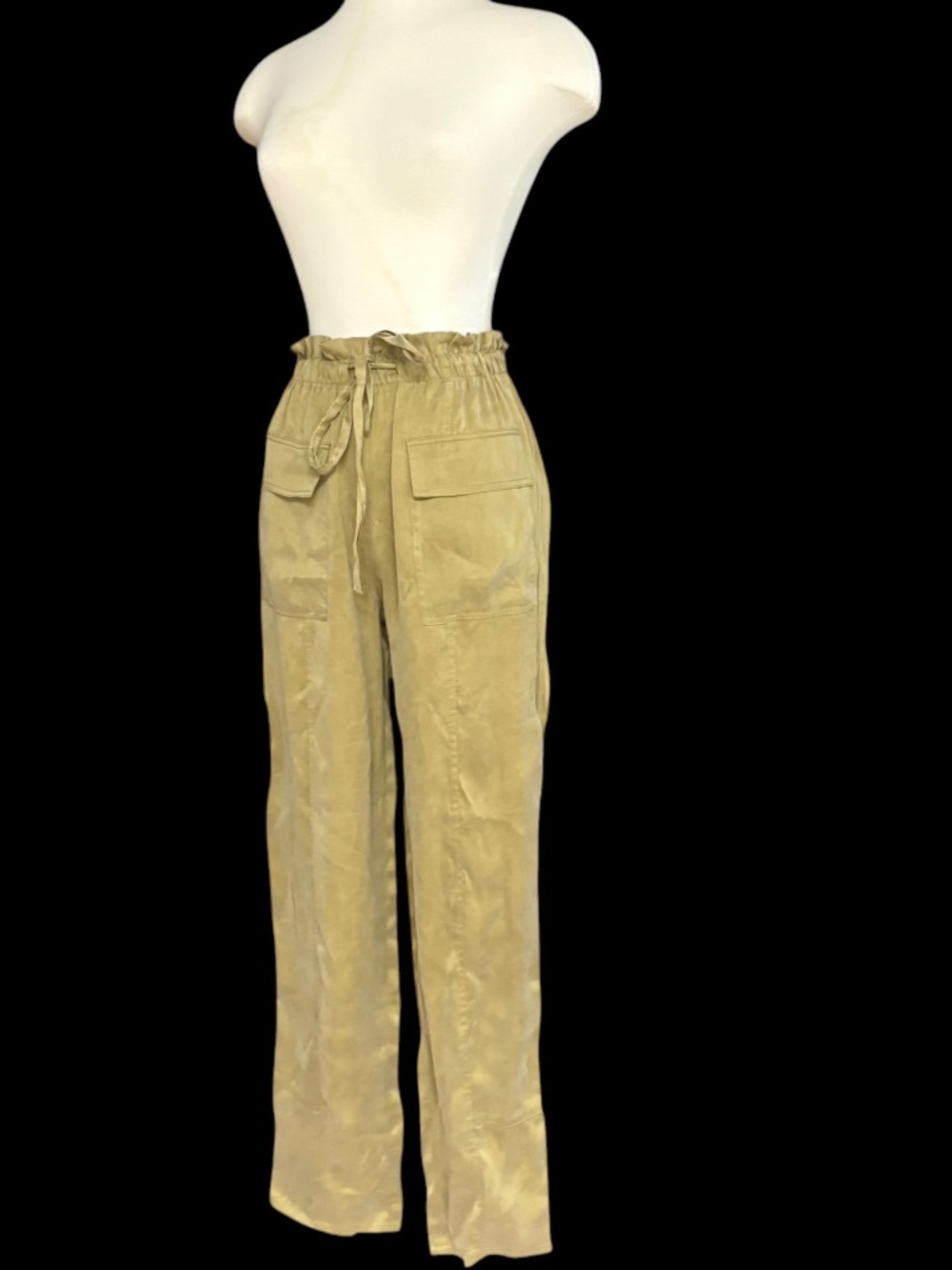 ZARA pants 4 tie front tapered leg paper-bag waist tan lyocell viscose pockets